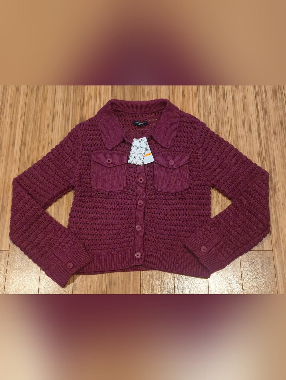 Flag & Anthem Women's Burgundy Knit Button-Up Sweater Jacket